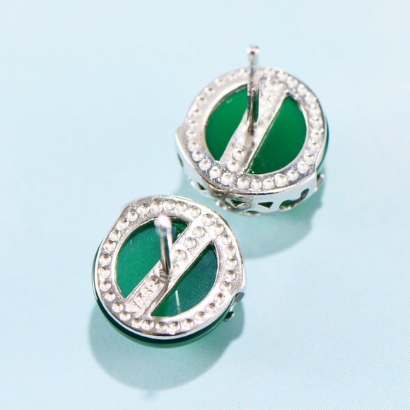 Dark Jade Natural Stone 10mm Stud Earring on Sterling Silver - Picture 3 of 9